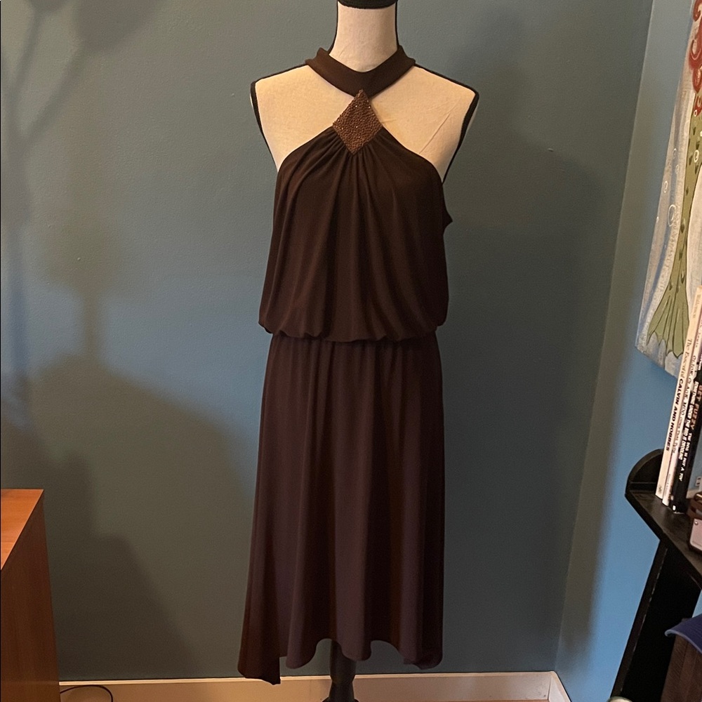 Nine West Elegant Brown Halter Midi Dress